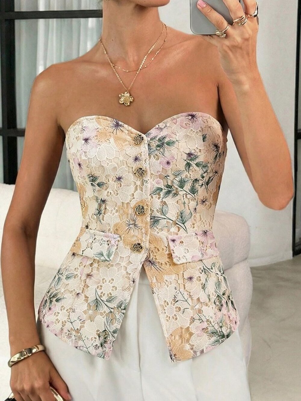Yellow Boho Women's Elegant Floral Camisole Top